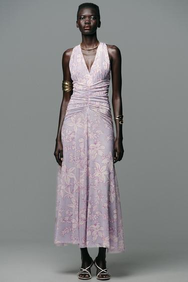 LONG PRINTED TULLE DRESS - Lilac by Zara