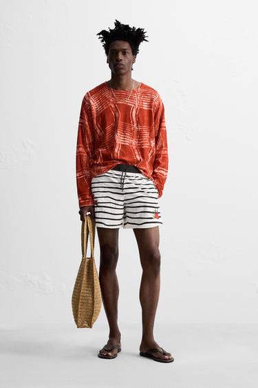 OTIS KWAME KYE QUAICOE PRINTED MID-LENGTH SWIMMING TRUNKS - Black / White by Zara - Image 0
