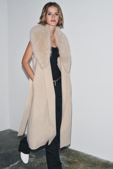 ZW COLLECTION FAUX FUR COLLAR WAISTCOAT - Ecru by Zara