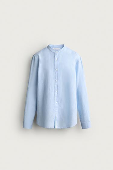 RELAXED FIT LINEN/COTTON SHIRT - Sky blue by Zara