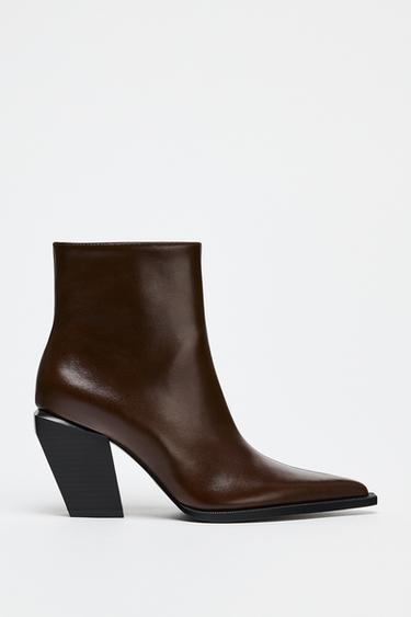 LEATHER COWBOY-HEEL ANKLE BOOTS - Burgundy Red by Zara - Image 0