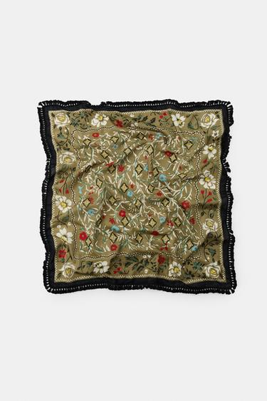 FLORAL PRINT SCARF WITH FRINGE - Taupe grey by Zara