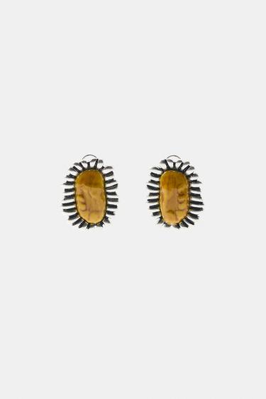 METAL AND RESIN TEXTURED EARRINGS - Silver by Zara