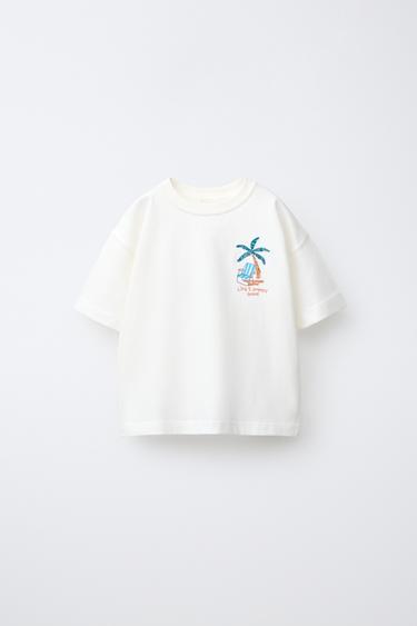 EMBROIDERED BEACH T-SHIRT - Ecru by Zara