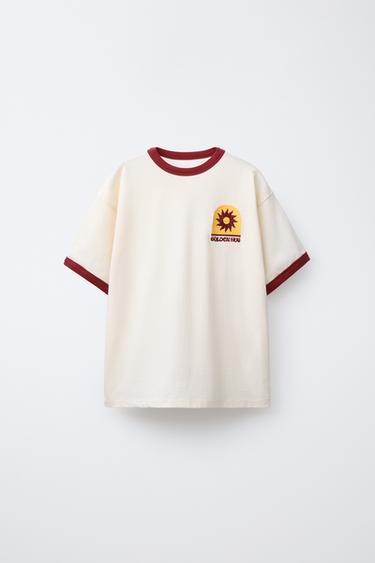 CONTRAST EMBROIDERY T-SHIRT - Ecru by Zara - Image 0