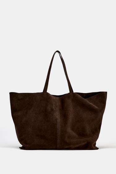 SPLIT SUEDE MAXI TOTE BAG - Chocolate by Zara