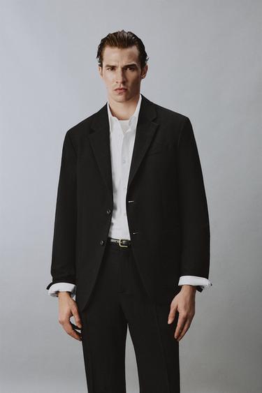 100% WOOL TEXTURED SUIT BLAZER - Black by Zara
