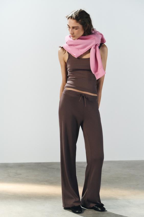 RIB STRAIGHT TROUSERS - Purple by Zara - Image 0