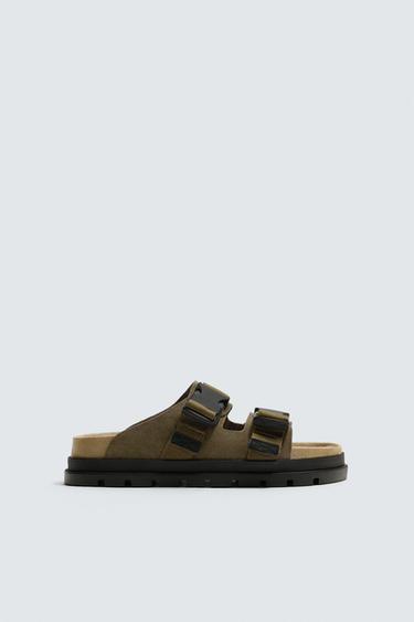 CHUNKY LEATHER SANDALS - Sea green by Zara
