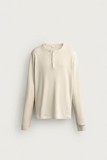 COTTON - LINEN HENLEY - Light beige by Zara