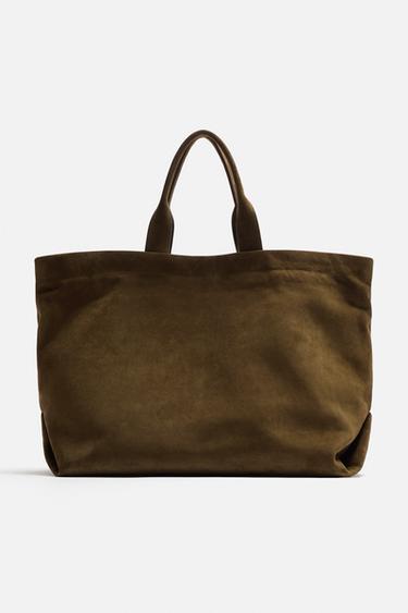 LEATHER SHOPPER BAG - Brown by Zara