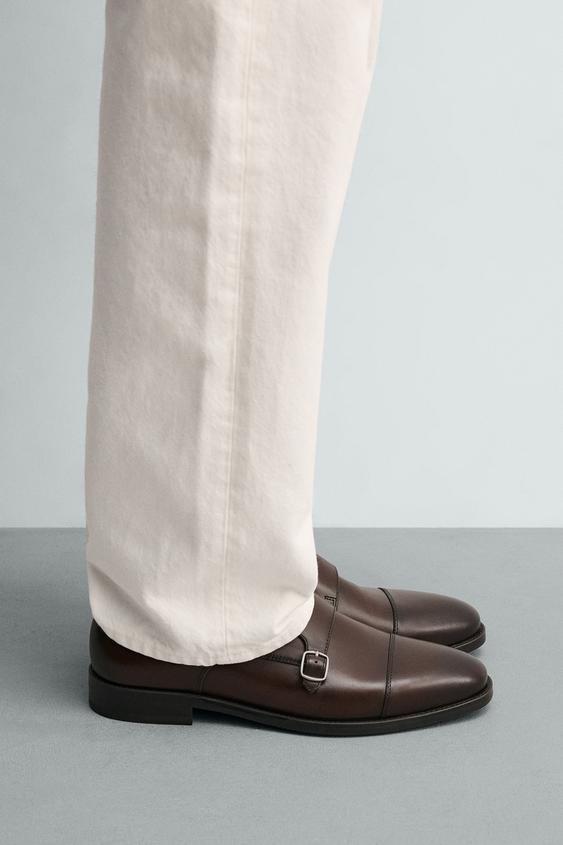 LEATHER DOUBLE MONK STRAP SHOES - Brown by Zara - Image 0