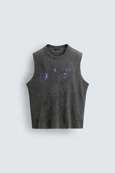 WASHED PRINT KNIT TANK TOP - Anthracite grey by Zara - Image 0