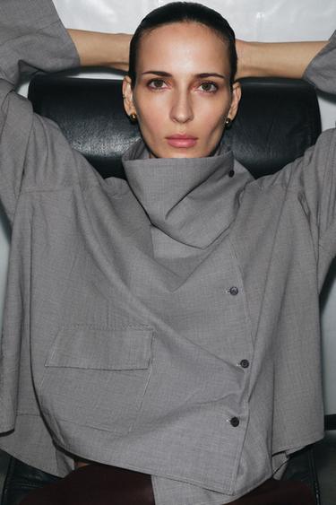 OVERSIZE CHECK SHIRT WITH FLAP POCKET ZW COLLECTION - Navy blue by Zara