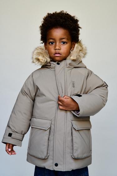 WATER-REPELLENT PARKA WITH DETACHABLE FAUX FUR HOOD - Taupe grey by Zara