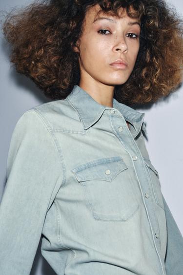 WASHED DENIM SHIRT ZW COLLECTION - Light blue by Zara