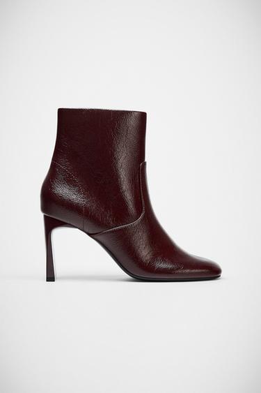 HEELED ANKLE BOOTS WITH ROUNDED TOES - Burgundy Red by Zara