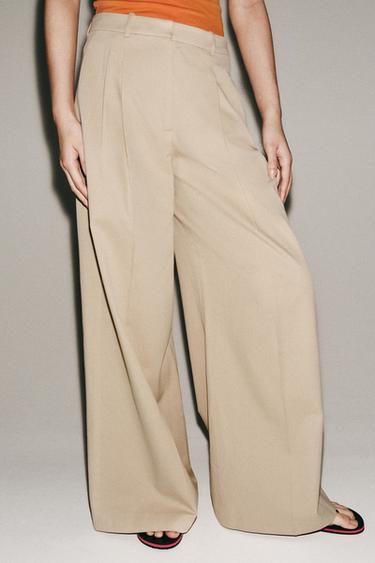 WIDE-LEG PLEATED TROUSERS ZW COLLECTION - Beige by Zara