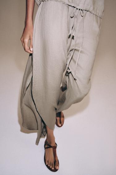 100% LINEN TROUSERS WITH VENTS ZW COLLECTION - Brown / Taupe by Zara