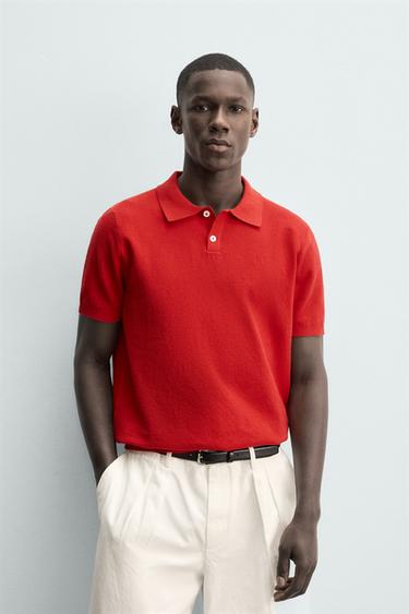 REGULAR FIT TEXTURED KNIT POLO SHIRT - Red by Zara