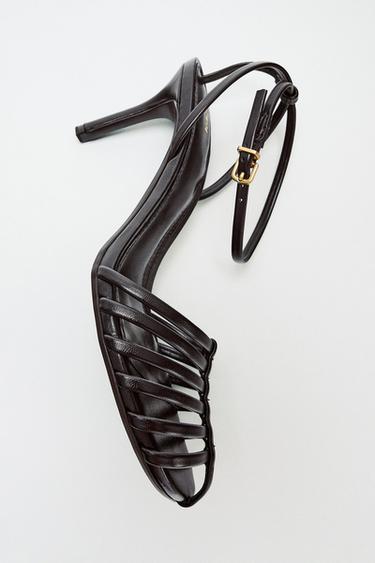 HEELED CAGE SANDALS - Chocolate Brown by Zara