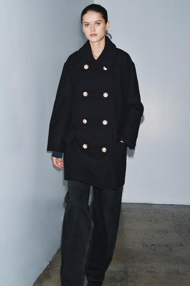 LIMITED EDITION WOOL BLEND DOUBLE-BREASTED COAT - Navy blue by Zara