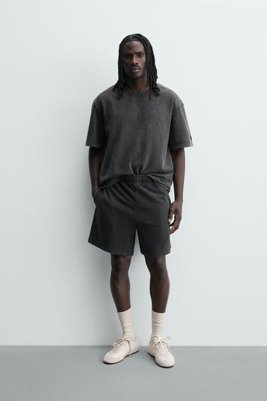 FADED WAFFLE-KNIT BERMUDA SHORTS - Anthracite grey by Zara