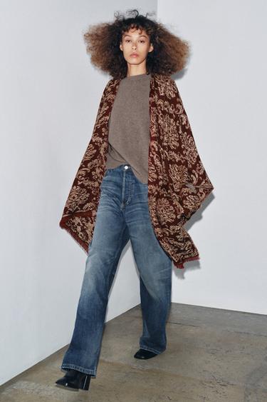 JACQUARD LONG CAPE - Burgundy by Zara