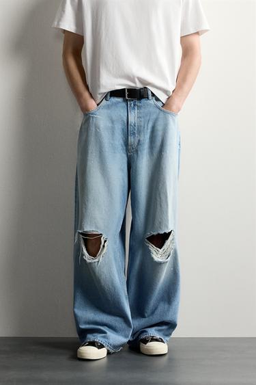 RIPPED BAGGY FIT JEANS - Blue by Zara