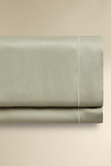 SATEEN FLAT SHEET WITH TRIM (300 THREAD COUNT) - Green by Zara - Image 0