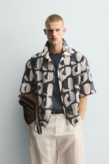 GEOMETRIC PRINT SHIRT - Dark navy by Zara