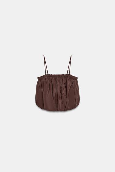 PUFF SLEEVE STRAPPY TOP - Brown by Zara
