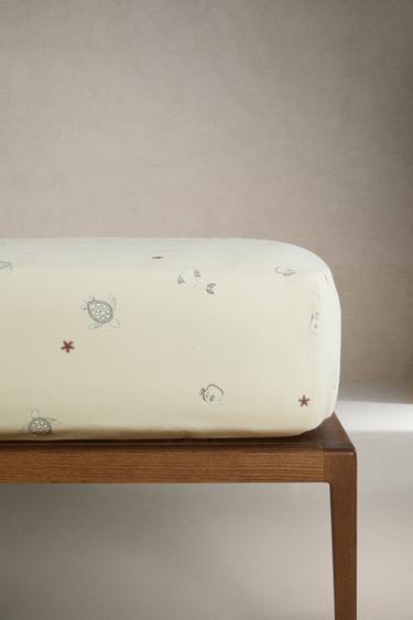 CHILDREN’S SEA PRINT FITTED SHEET - Light lime green by Zara