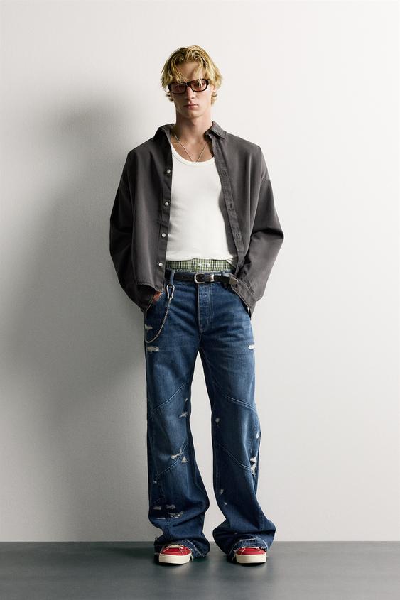 COTTON/LYOCELL BOXY FIT SHIRT - Grey by Zara - Image 0