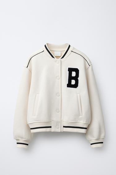 EMBROIDERED TEXT FLEECE BOMBER JACKET - Ecru by Zara - Image 0