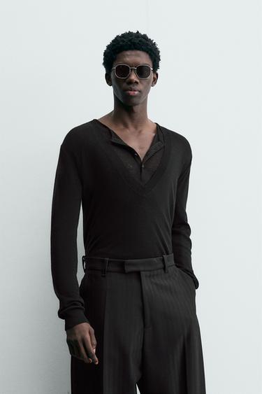 LIMITED EDITION WOOL V-NECK JUMPER - Black by Zara