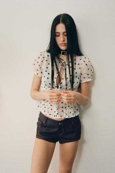 SEMI-SHEER GEORGETTE TOP - Black / White by Zara