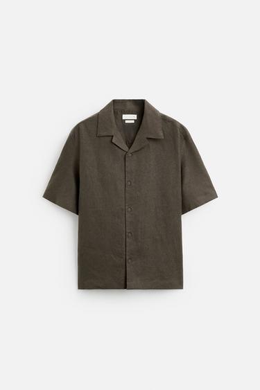100% LINEN RELAXED FIT SHIRT - Brown / Taupe by Zara