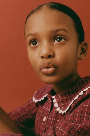 CHECK DRESS WITH HEART LACE TRIM - Red by Zara