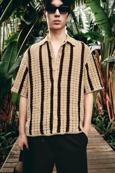 TEXTURED CROCHET SHIRT - Brown by Zara