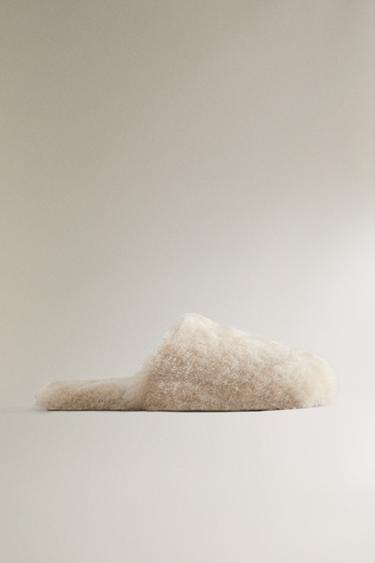 FAUX FUR MULE SLIPPERS - Beige by Zara