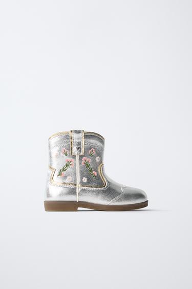 METALLIC EMBROIDERED BOOTS - Silver by Zara