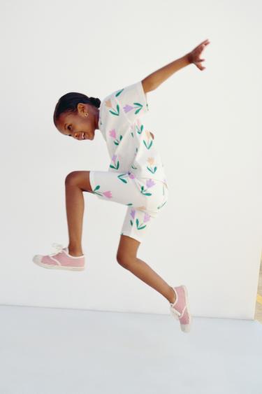 PRINTED CYCLING T-SHIRT AND LEGGINGS JOGGING SET - Ecru by Zara