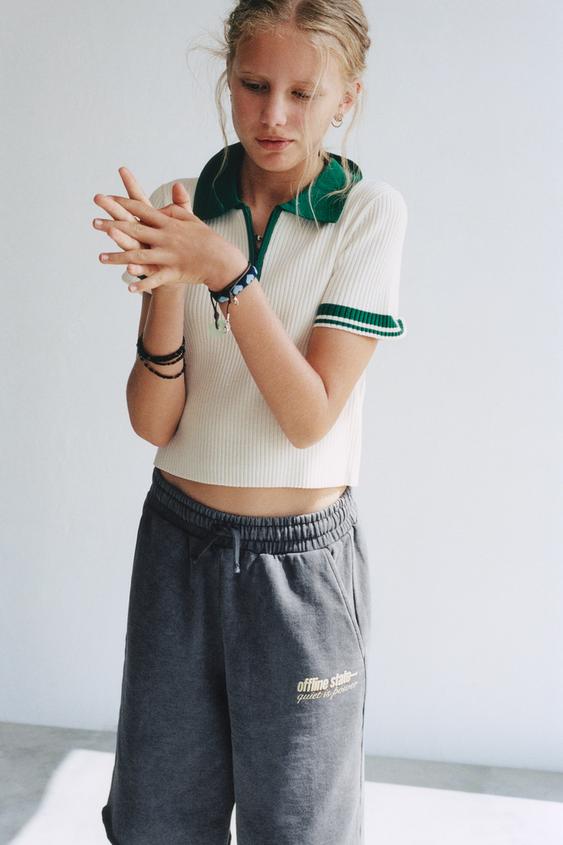 LONG SLOGAN PRINT BERMUDA SHORTS - Anthracite grey by Zara - Image 0