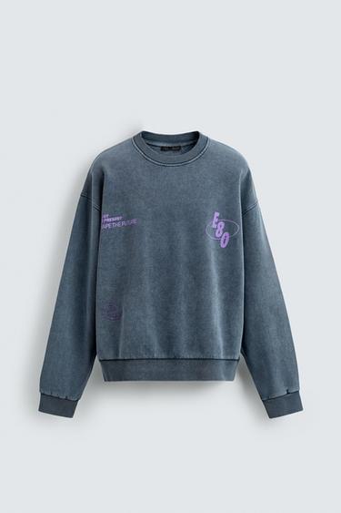 WASHED PRINTED TEXT SWEATSHIRT - Faded blue by Zara