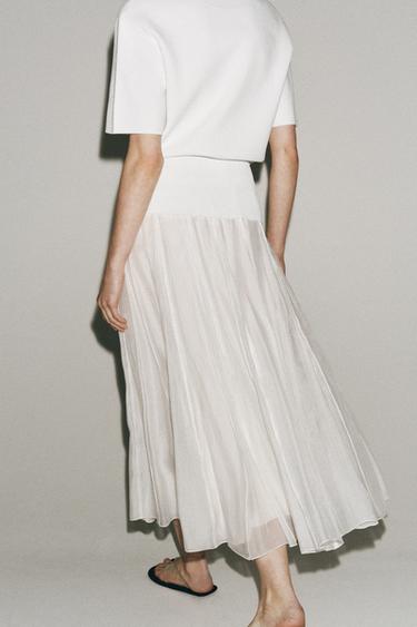 ZW COLLECTION CONTRAST FLOWING SKIRT - Oyster-white by Zara