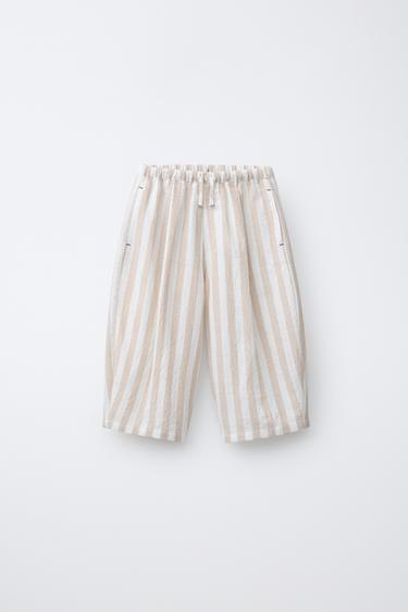 STRIPED BALLOON TROUSERS WITH PLEATS - Ecru / Beige by Zara