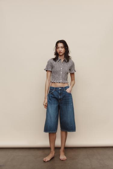 CROPPED GINGHAM SHIRT - Dark brown by Zara - Image 0