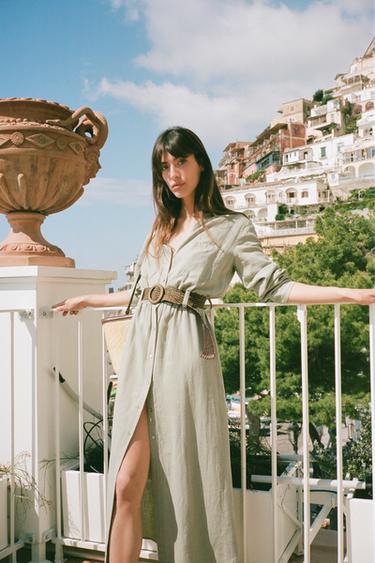 MIDI DRESS WITH BELT - Khaki by Zara