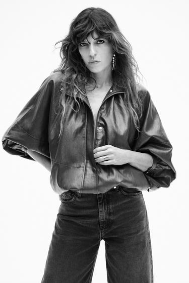 ZW COLLECTION LEATHER EFFECT BOMBER JACKET - Taupe grey by Zara
